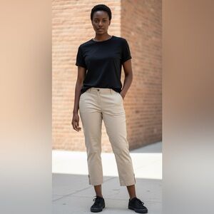 Khaki Straight-leg Chino Capris - Size 16